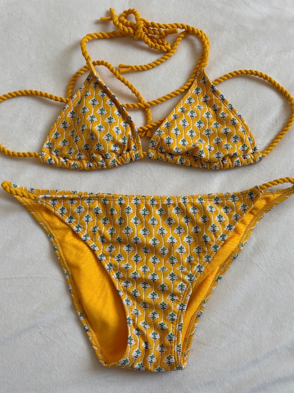 Rhode Bikini Set Suit Yellow Rope Sliding Triangle Tie Women Top XS Bottom XL